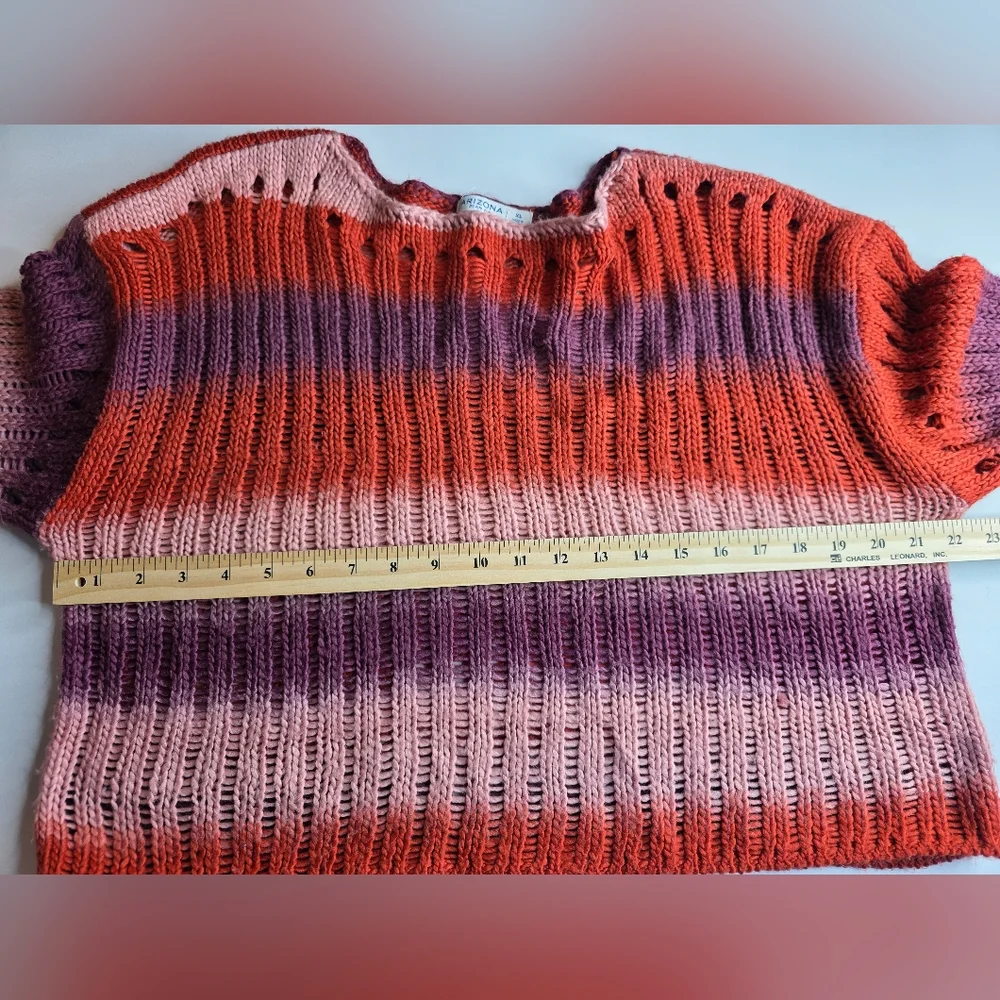 Arizona XL Loopy Knit Crop Sweater Bell Sleeves Fuzzy Stripes Cozy 2976-ac